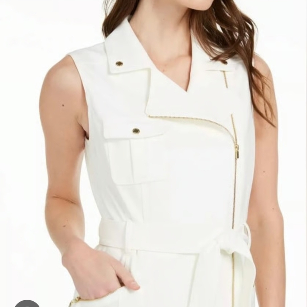 Calvin Klein Ivory Sleeveless Jumpsuit with Gold Details